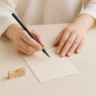 和紙に筆で文字を書く手元